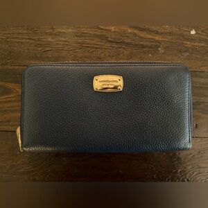 Large Michael Kors Navy Blue Leather Womens Wallet